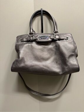 Michael Kors Metallic Gunmetal Leather Satchel